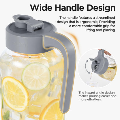 Mason Jar Pitcher - Airtight & Leakproof Glass Pitcher with Lid, Perfect for Breastmilk, Cold Brew, and Sun Tea, 2 Quart (64 oz) 1/2 Gallon Mason Jar with Pour Spout Lid