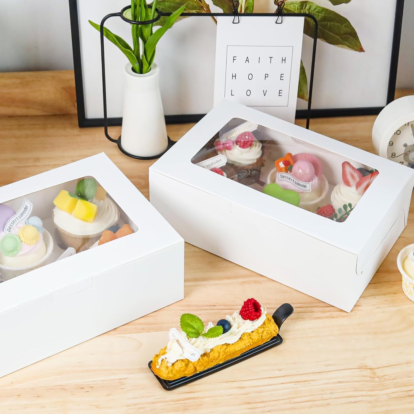 NPLUX 15 Pack Cupcake Boxes with Inserts 6 Holders, White Standard Bakery Boxes with Window Food Grade Cupcake Containers 6 Count for Muffins