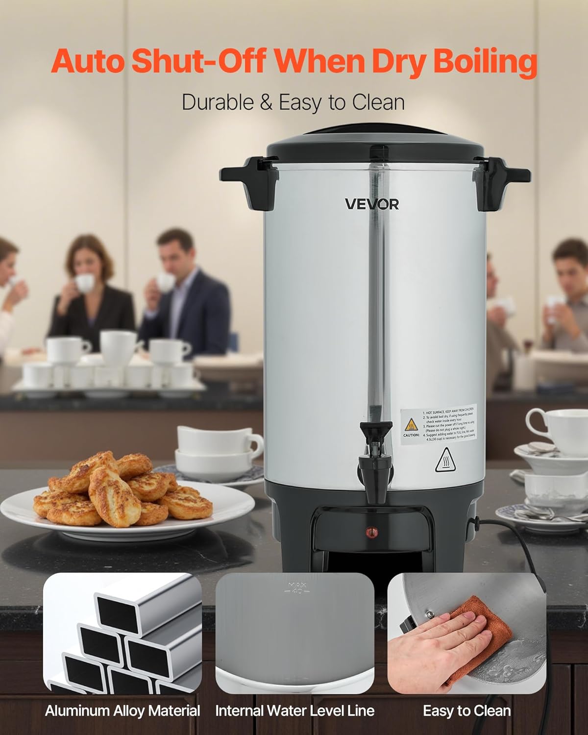 VEVOR Commercial Coffee Urn, 60 Cup 9 L Hot Beverage Dispenser with Dripless Faucet, Quick-Brewing Stainless Steel Large Commercial Coffee Maker, for Catering, Business, Party, Church & Restaurant