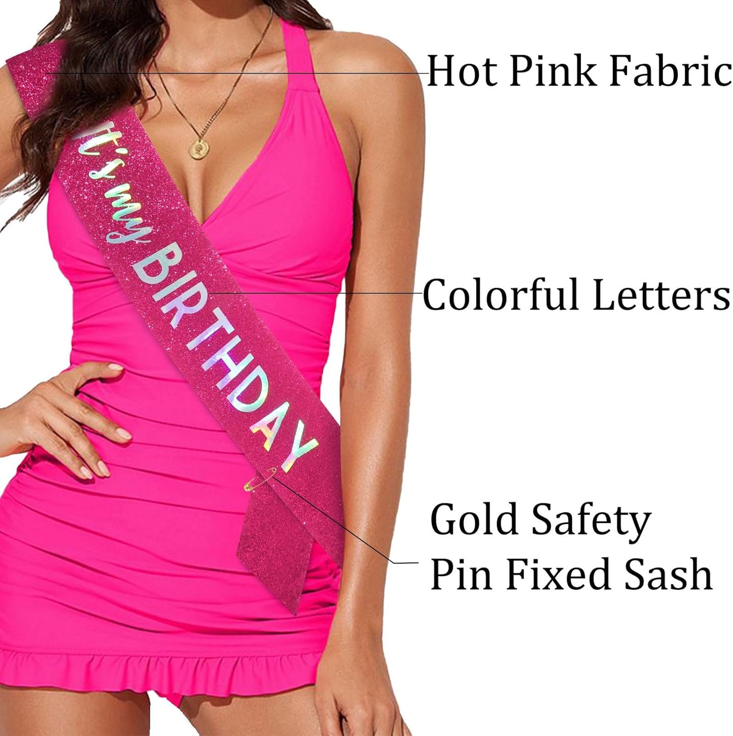 It's My Birthday Sash Black Glitter Sash with Hot Pink Foil Happy Birthday Decorations for Women Girls Men Boys Black Party Decorations