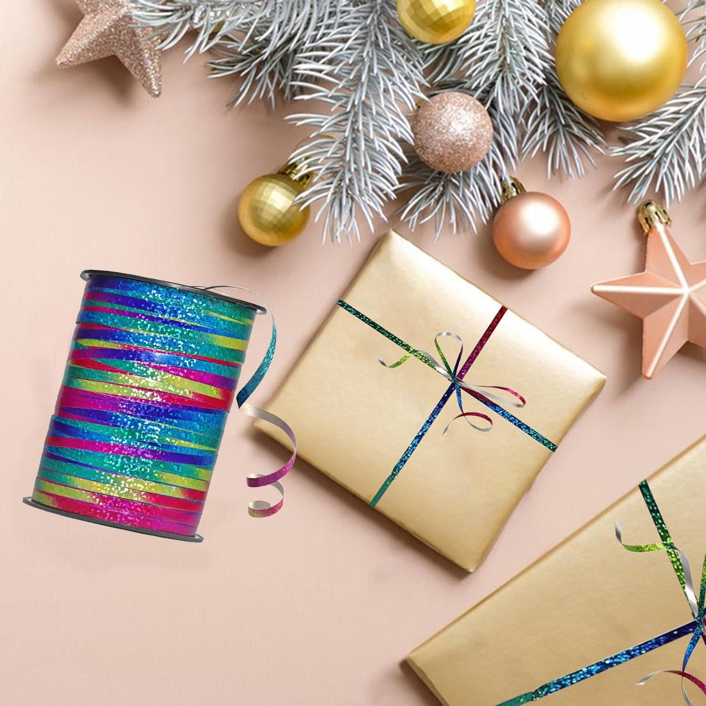 Rainbow Curling Ribbon, 500 Yard Metallic Shiny Curling Ribbon, 1/5" for Presents, Balloons, Parties & Festivals