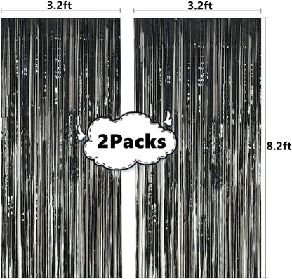 i-CHONY 2 Pcs 3.2ft x 8.2ft Champagne Gold Metallic Tinsel Foil Fringe Curtains Photo Booth Backdrop for Baby Shower Birthday Wedding Holiday Celebration Bachelorette Party Decorations