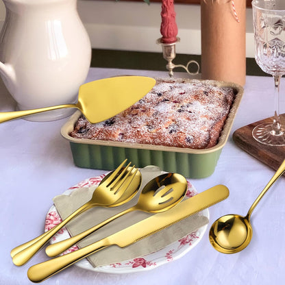 Stainless Steel Serving Utensil Set 10-Piece Buffet Flatware Catering Silverware with Bread Tong,Cake Spatula,Serving Ladles,Salad Fork,Cheese Knife,Large Spoon for Parties Buffet