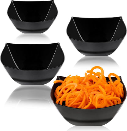 PLASTICPRO Disposable 64 ounce Square Serving Bowls, Party Snack or Salad Bowl, Large Plastic Elegant White Pack of 4