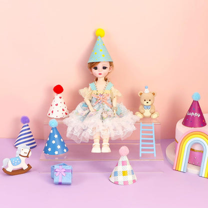 12 Pack Mini Party Hats for Stuffed Animals, Mini Hats with Pom Poms Dog Birthday Party Hats for Dolls Dog Cat Pet Birthday Decoration