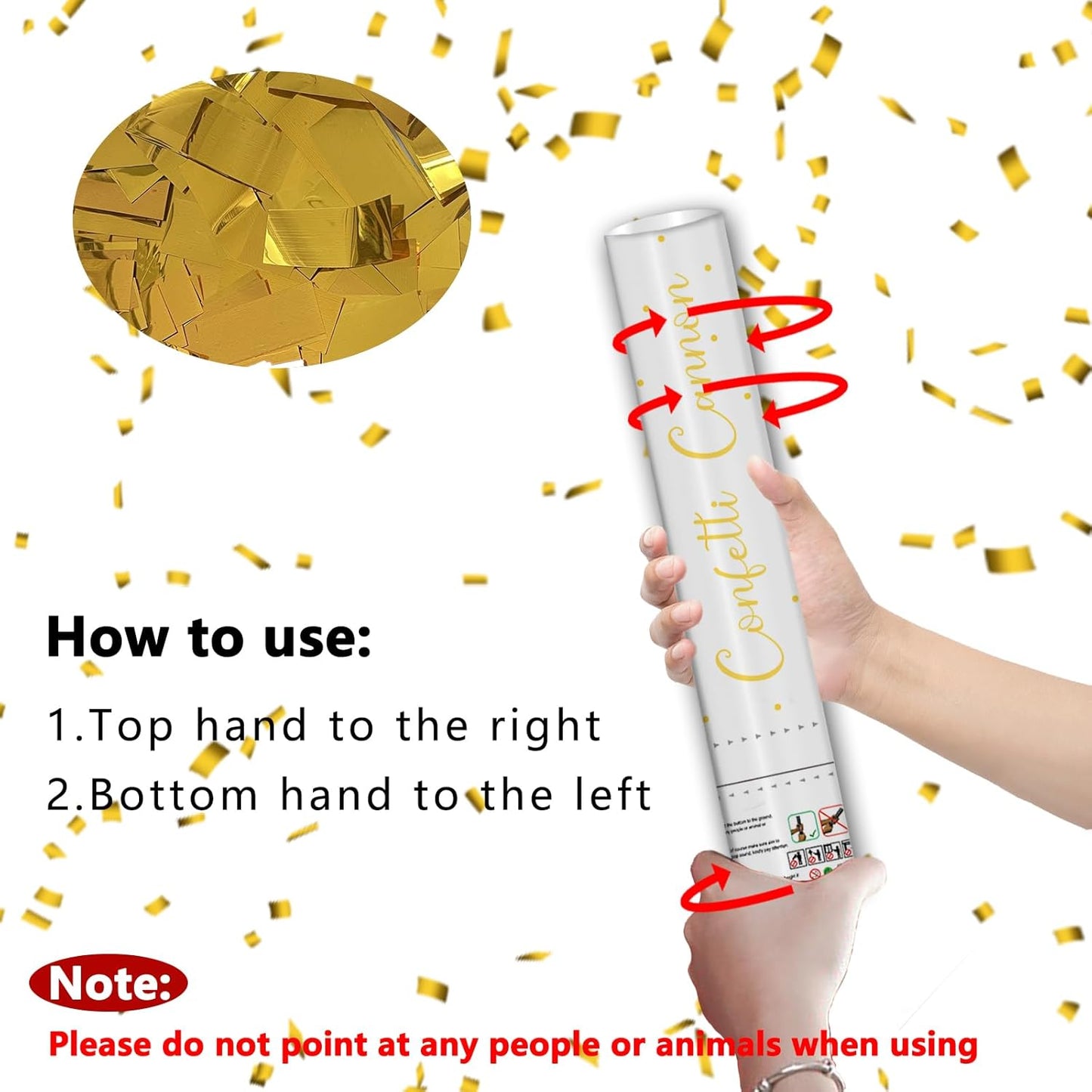 12" Black Gold Confetti Cannon Party Poppers for Birthday Graduation Wedding Retirement New Year Celebrations - Easy to Use, Pack of 2