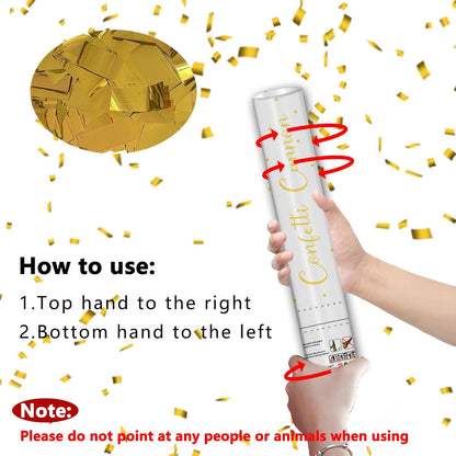 12" Black Gold Confetti Cannon Party Poppers for Birthday Graduation Wedding Retirement New Year Celebrations - Easy to Use, Pack of 2
