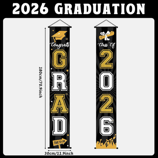 2026 Graduation Banner Class of 2026 Congrats Grad Porch Sign Party Decorations Supplies Welcome Hanging Door Decor for Indoor Outdoor(Maroon and Black)