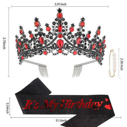 CURASA Birthday Tiara and Sash - Silver Birthday Crown for Women, Perfect for Parties and Celebrations