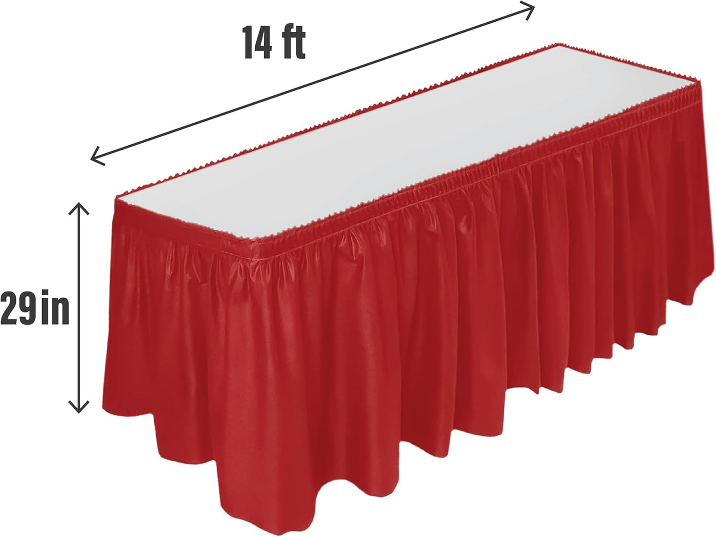 DecorRack 2 Pack Table Skirts, 29 in x 14 ft Each, Multi Pack -BPA Free- Plastic Tableskirt, Disposable, Reusable, Rectangular Tablecloth Skirt, White (2 Pack)