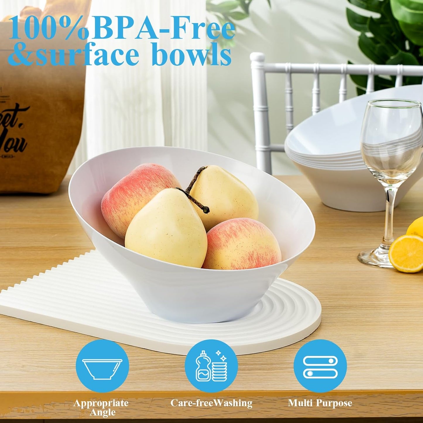 BESTVIP 54oz Clear Plastic Serving Bowls for Party - 12 Pack Angled Disposable Serving Bowls, Party for Chips, Snacks, Fruit, Salad - Bowls for Parties, Daily Use, Catering, Christmas