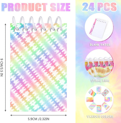 Honoson 48 Pcs Mini Tie Dye Notepads for Pocket Little Notepads Spiral Mini Notebooks, Small Note Pads and Pencils Bulk Tie Dye Birthday Party Favor Art Supplies(Light)