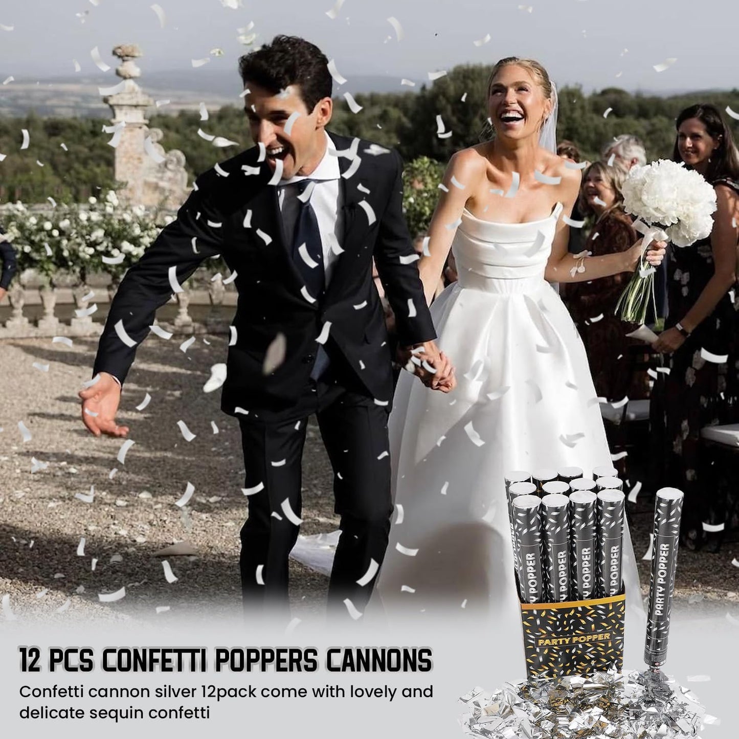 Confetti Cannon Gold Party Poppers 12 Pack Party Cannon Confetti Shooters for Celebrations Wedding Birthday Graduation Golden Foil 12 inch Confetti Poppers for Christmas New Year Eve Parties Supply