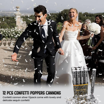 Confetti Cannon Gold Party Poppers 12 Pack Party Cannon Confetti Shooters for Celebrations Wedding Birthday Graduation Golden Foil 12 inch Confetti Poppers for Christmas New Year Eve Parties Supply