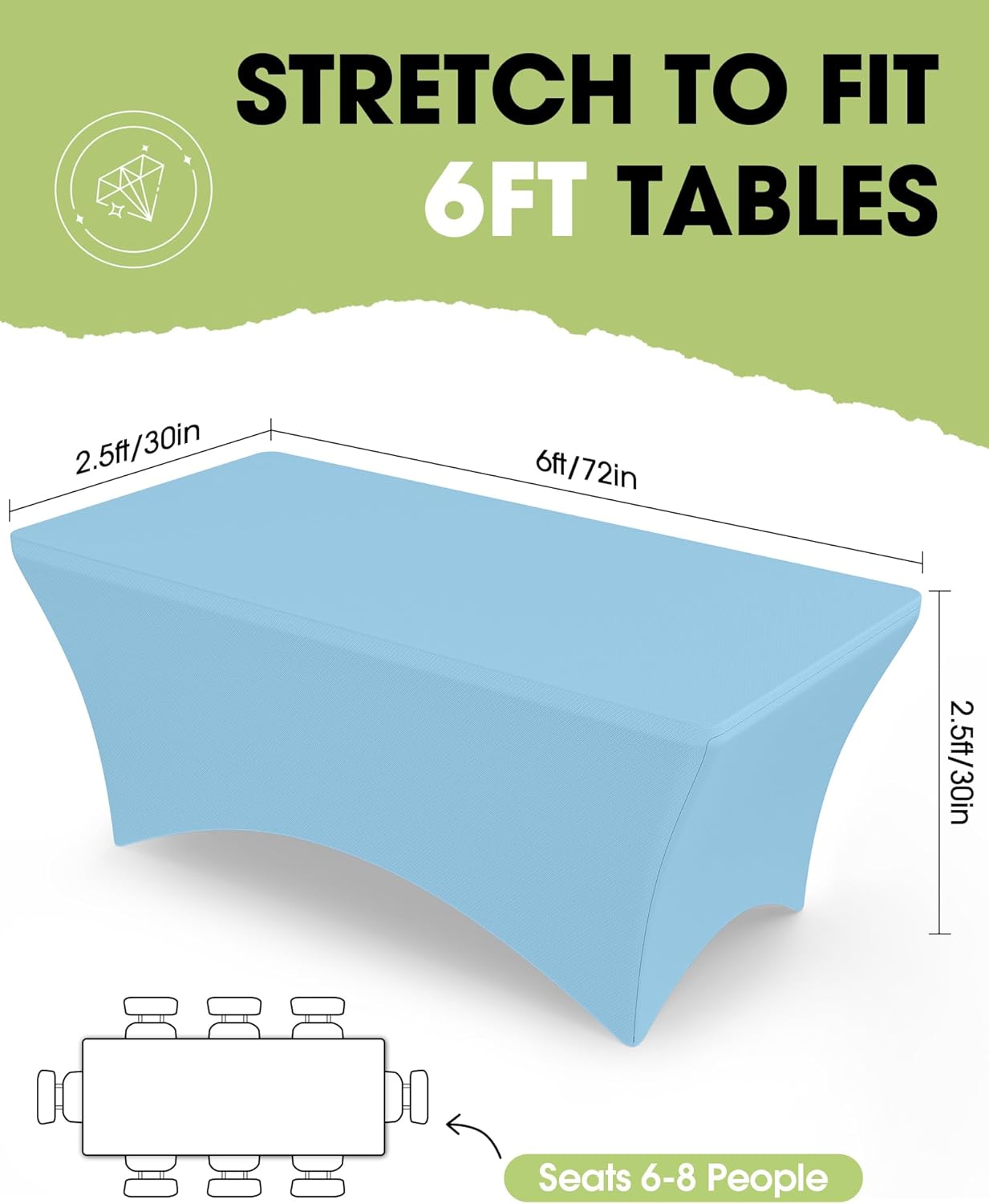 Pureegg Spandex Tablecloth 6ft - 2 Pack, Fitted and Tight Cloth for Rectangle Table, Wrinkle-Free and Stretch Table Cover for Party, Wedding, Banquet and Birthday, White