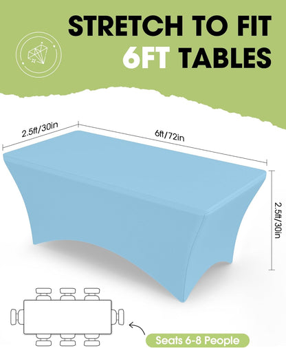 Pureegg Spandex Tablecloth 6ft - 2 Pack, Fitted and Tight Cloth for Rectangle Table, Wrinkle-Free and Stretch Table Cover for Party, Wedding, Banquet and Birthday, White