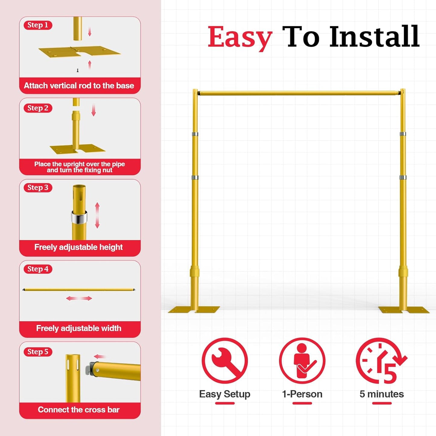 EMART 10x10ft Heavy Duty Backdrop Stand Kit, Adjustable Pipe and Drape Photo Booth Frame for Wedding, Party, Christmas, Birthday Decorations