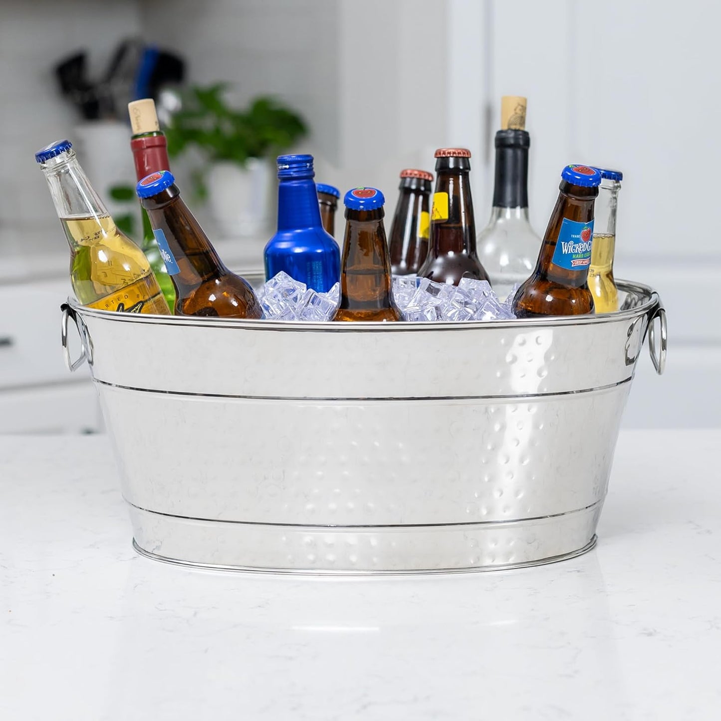 BREKX Galvanized Beverage Tub for Parties, Oval Drink Bucket with Handles, Colt Copper Finish Wine Cooler Bucket for Home Bar (15-Quarts, 16-Bottles), Long-Lasting for Years of Celebrations
