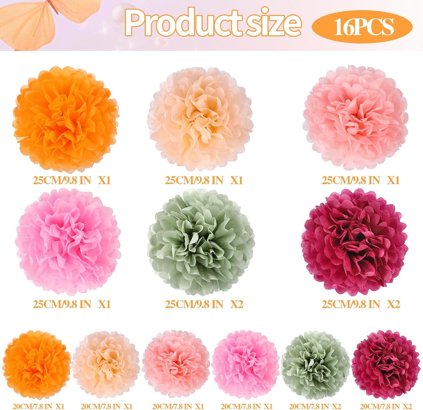 BestoFun 16 PCS Sage Green Party Decorations Tissue Paper Flowers Christmas Party Decors Hanging Pom Poms Decorations for Xmas New Year Winter Holiday Decorations