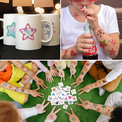 CHARLENT Glitter Stars Temporary Tattoos for Kids - 74 Individually Sheets | Waterproof & Easy Peel | Perfect for Kids Birthday Party Favors, School Rewards
