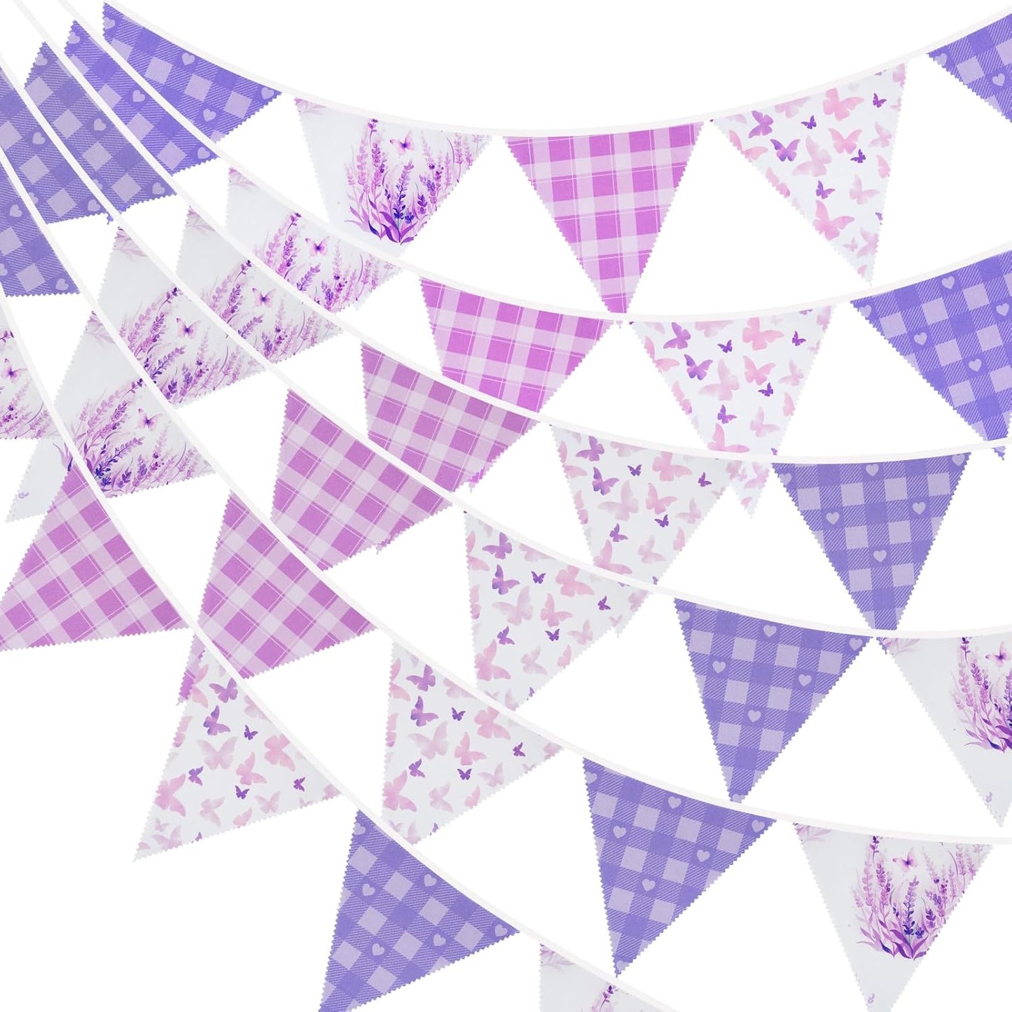 G2PLUS 39Ft Triangle Bunting Banner, 42Pcs Pink Floral Garland Pennant Banner, Reusable Cotton Triangle Flags Party Decoration for Birthday, Wedding, Garden Tea Party, Baby Shower, Room Decor