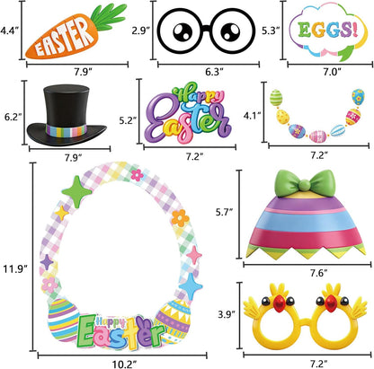 40pcs Happy Easter Photo Booth Props Photo Frame with Bunny Decorations for Spring Photography Easter Selfie Picture Props