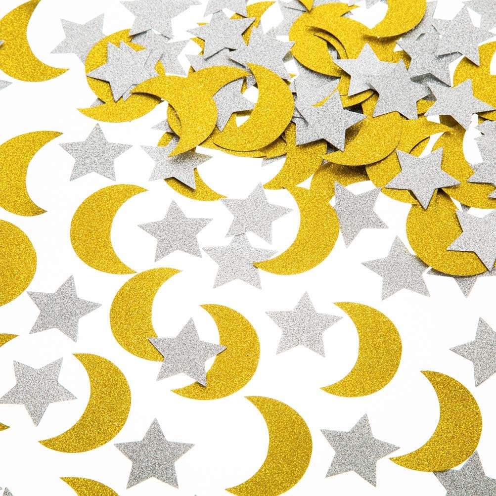 MOWO Glitter Five Stars Confetti Wedding Party Decor and Table Decor, 1.2’’ in Diameter (Glitter Gold,200pc)