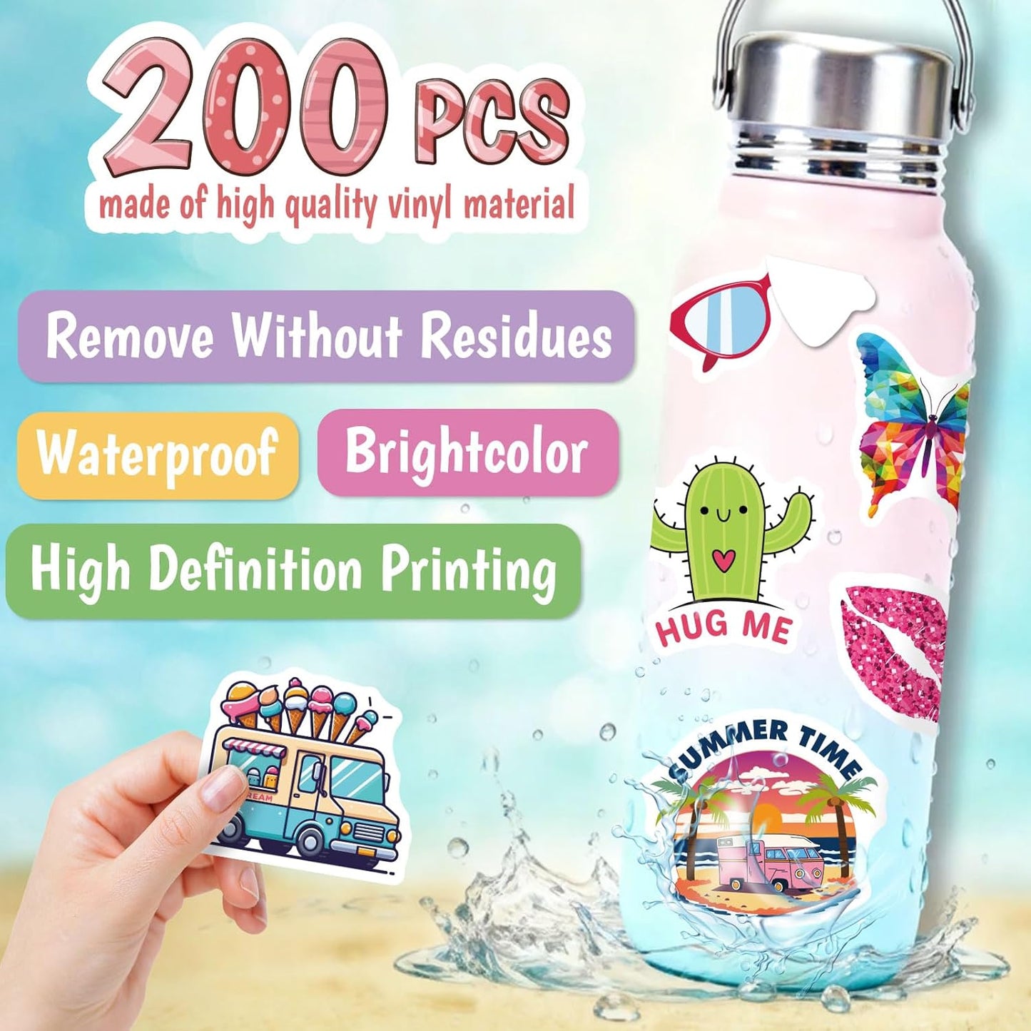 Wninbu 200 PCS Cute Stickers for Kids,Water Bottle Sticker Pack for Teens Girls Boys,Waterproof Vinyl Animal Stickers for Water Bottles,Skateboard,Laptop Students Classroom Decor Prizes (Cute 200 pcs)