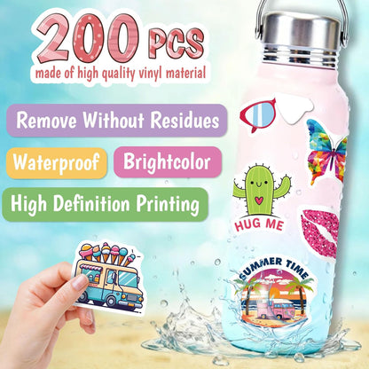 Wninbu 200 PCS Cute Stickers for Kids,Water Bottle Sticker Pack for Teens Girls Boys,Waterproof Vinyl Animal Stickers for Water Bottles,Skateboard,Laptop Students Classroom Decor Prizes (Cute 200 pcs)