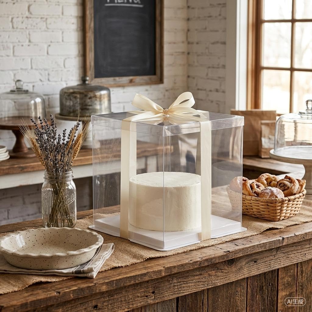 5-Pack 12-Inch Large Square Cake Box (12'x12'x11' inch) | Elegant Clear Display with Silk Ribbon Grand Gift Presentation for Tiered Cakes, Special Occasions, and Weddings