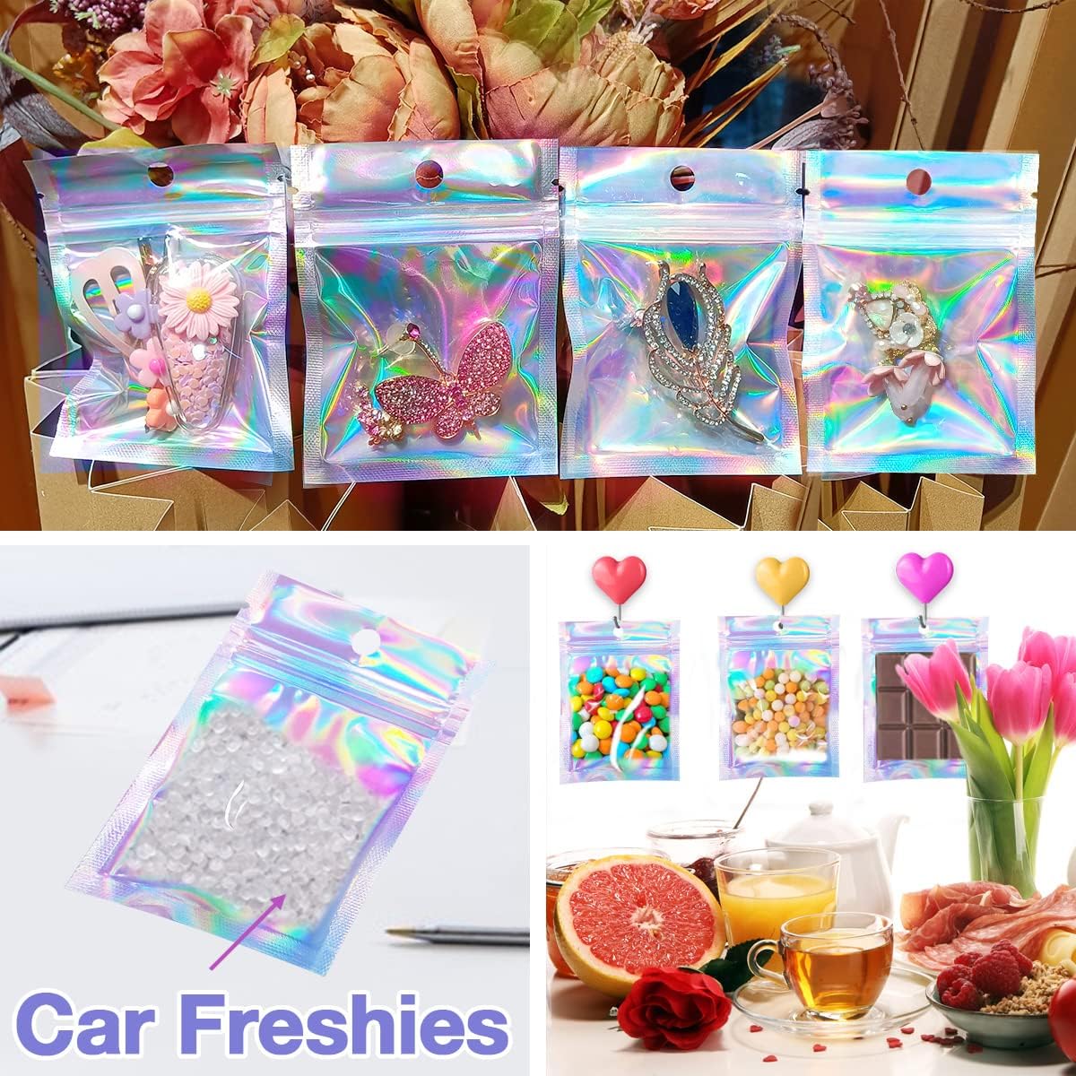Trunple Smell Proof Bags & Resealable Foil Pouch Mylar Sample Bag Great for Party Favor Food Storage (Holographic Color) (50pcs-6x9 inch)
