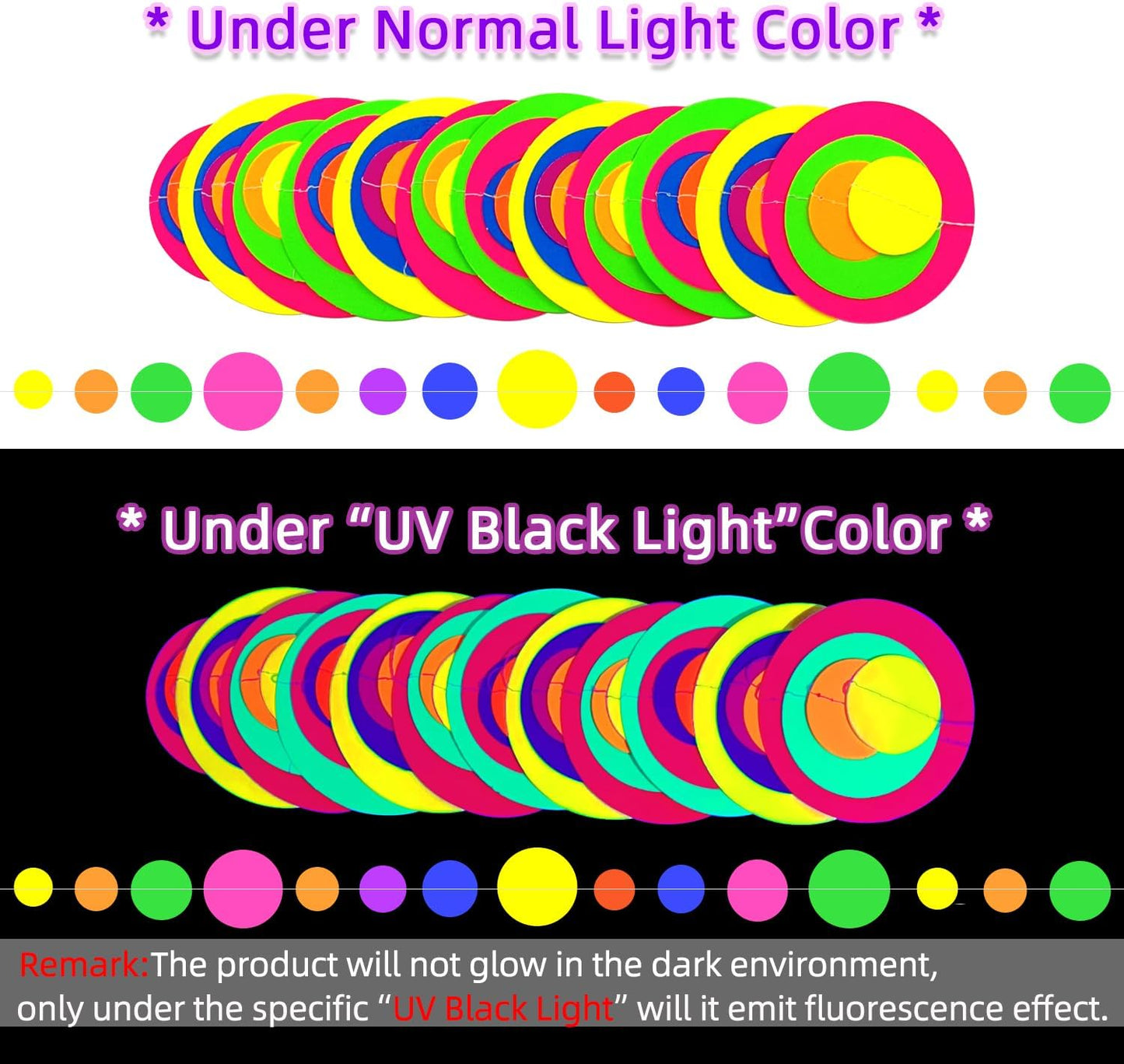 56 Pieces Rainbow Hanging Swirl Decorations Neon Swirl Streamers UV Neon Garland Ceiling Decorations Glow in The Dark Neon Party Supplies and Decorations Black Light Party Kit for Birthday Wedding