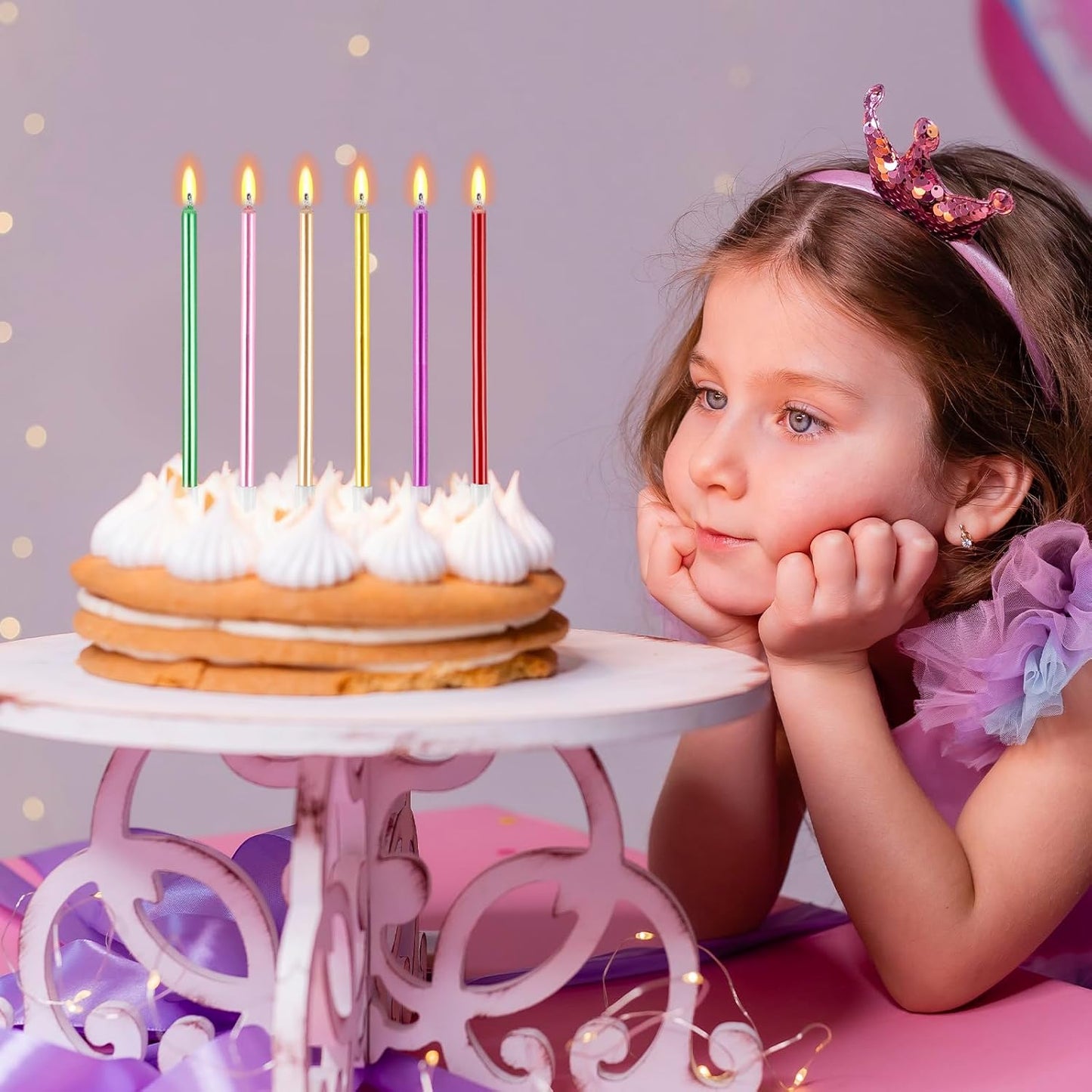 BEAN LIEVE 30-Count Champagne Gold Long Thin Metallic Birthday Candles, Cake Candles, Birthday Parties, Wedding Decorations, Party Candles, Cake Decorations