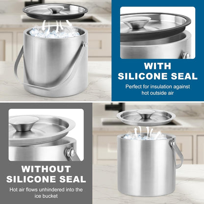 Portable Ice Buckets for Parties,3 Liter Double Wall Ice Bucket with Lid,Scoop,Tongs,Handle,Stainless Steel Ice Container to Keep Ice Frozen Longer- Ideal for Cocktail Bar,Camping,Chilling Beer/Wine