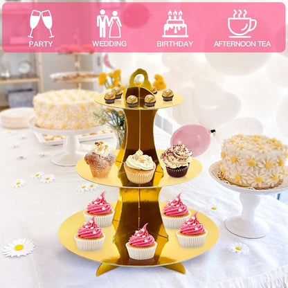 Soleebee 3-Tier Round Cupcake Stand, Cardboard Cupcake Tower, Dessert Cup Cake Stand Tower for Birthday Wedding Party Decoration, Cupcake Tier Stand 1 Set (Hot Pink)