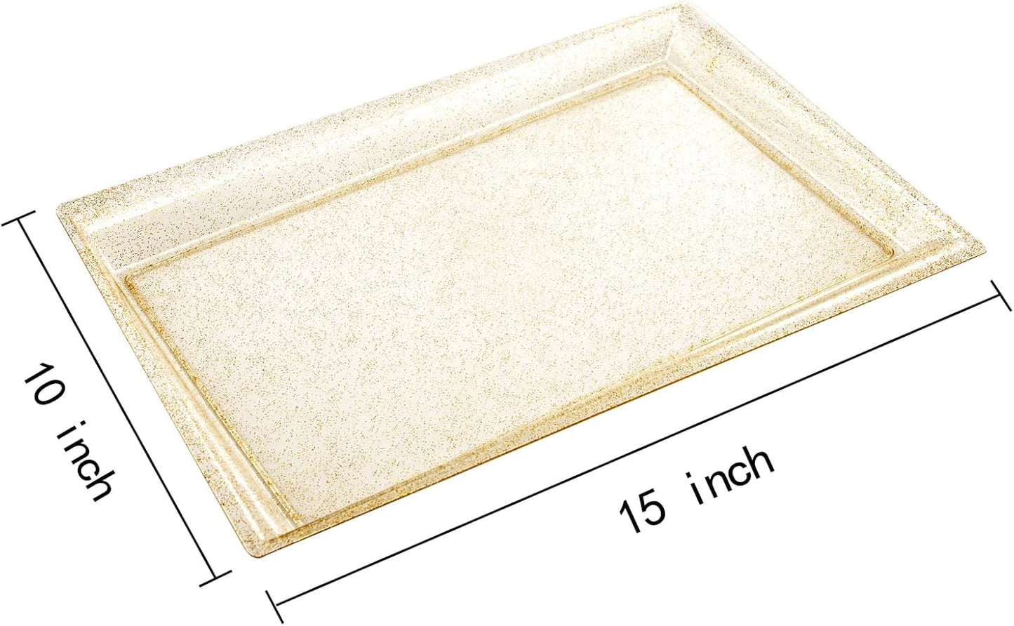 I00000 8 Pack White Plastic Serving Tray, 15" x 10" Rectangle Food Trays, Disposable Serving Platter for Parties, Internal Inclined Design Perfect for Weddings and Party