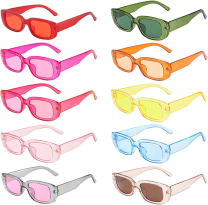 SUNOVELTIES 10 Pack Rectangle Sunglasses for Women Retro Narrow Square Glasses 90s Aesthetic Vintage Eyewear Uniex Adult