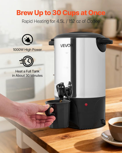 VEVOR Commercial Coffee Urn, 60 Cup 9 L Hot Beverage Dispenser with Dripless Faucet, Quick-Brewing Stainless Steel Large Commercial Coffee Maker, for Catering, Business, Party, Church & Restaurant