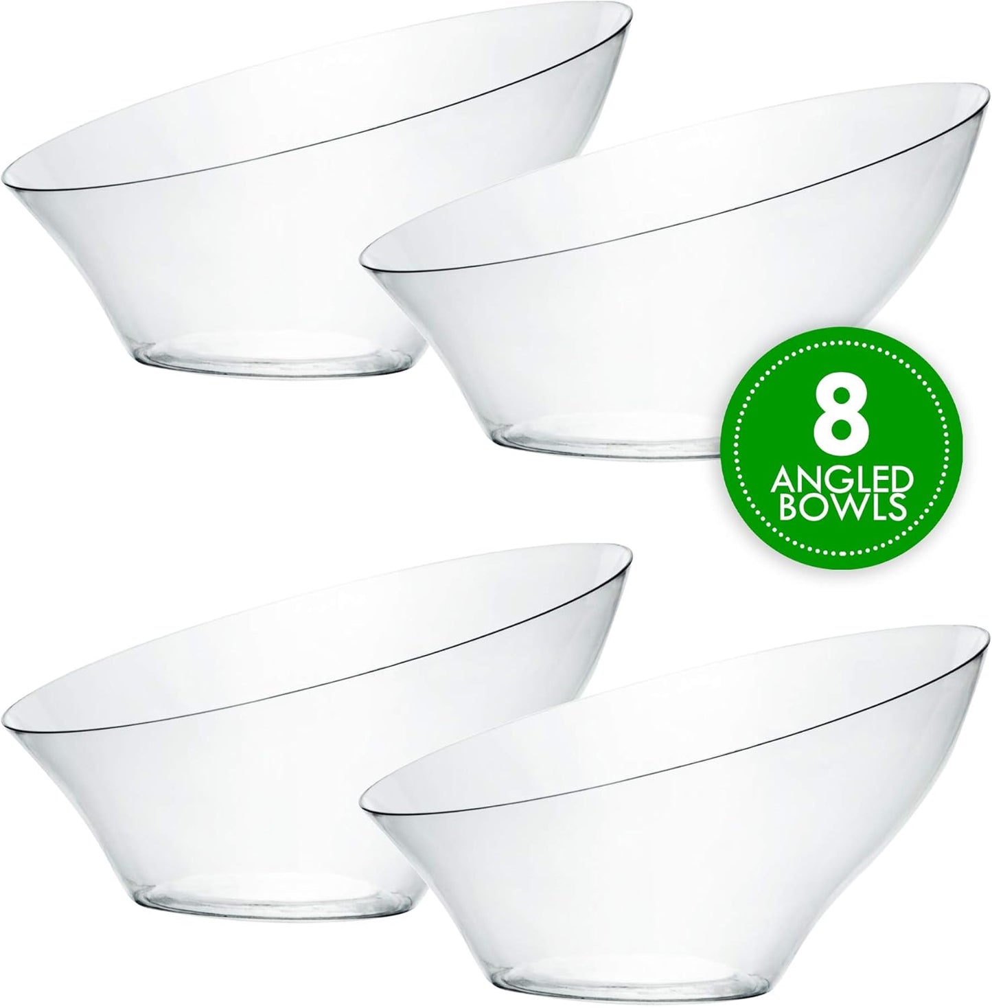 PLASTICPRO Disposable Angled Plastic Bowls Round Medium Serving Bowl, Elegant for Party's, Snack, or Salad Bowl, Clear Pack of 4