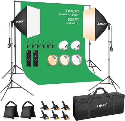 EMART 8.5 x 10 ft Backdrop Support System, Professional Photography Lighting Kit with 5500K 50W LED, 6 * 9ft Backdrop *3, Reflector,Umbrellas&Softbox Lighting Kit for Studio, Portrait, Video Shooting