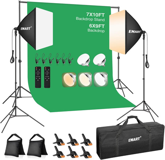 EMART 8.5 x 10 ft Backdrop Support System, Professional Photography Lighting Kit with 5500K 50W LED, 6 * 9ft Backdrop *3, Reflector,Umbrellas&Softbox Lighting Kit for Studio, Portrait, Video Shooting