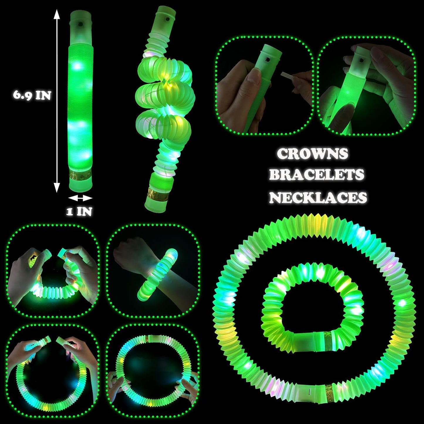 Orange Glow Sticks Party Favors Supplies for Kids 24 PCS,4th of July LED Light up Pop Tubes for Toddlers,Neon Necklaces Bracelets Accessories,Birthday Dance Party 250th Anniversary Camping Toys Gifts