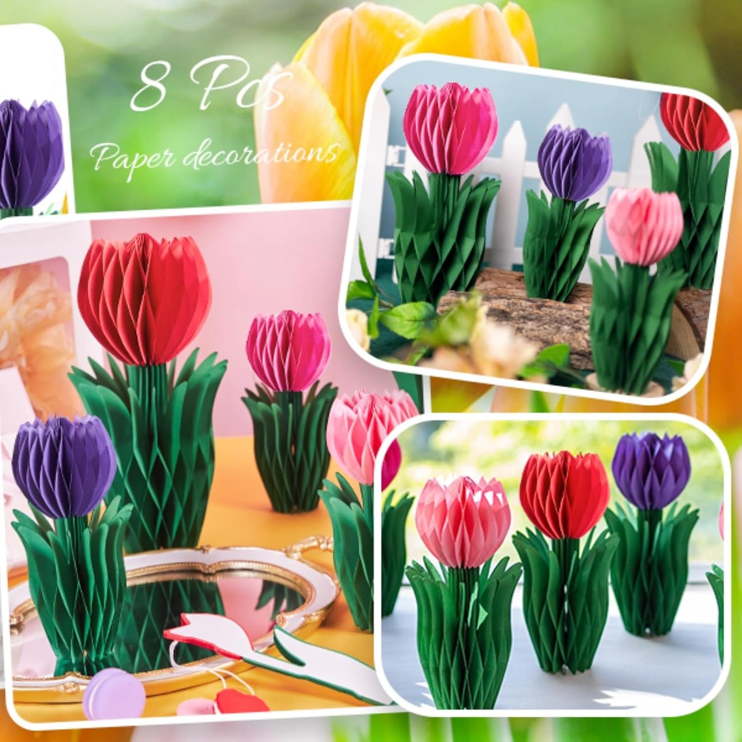 SUNBEAUTY 9PCS Spring Wildflower Party Decorations Wild Flowers Honeycomb Centerpieces for Tables Wildflower Birthday Spring Flower Theme Party Decorations for Garden Baby Shower, Easter, Mothers Day