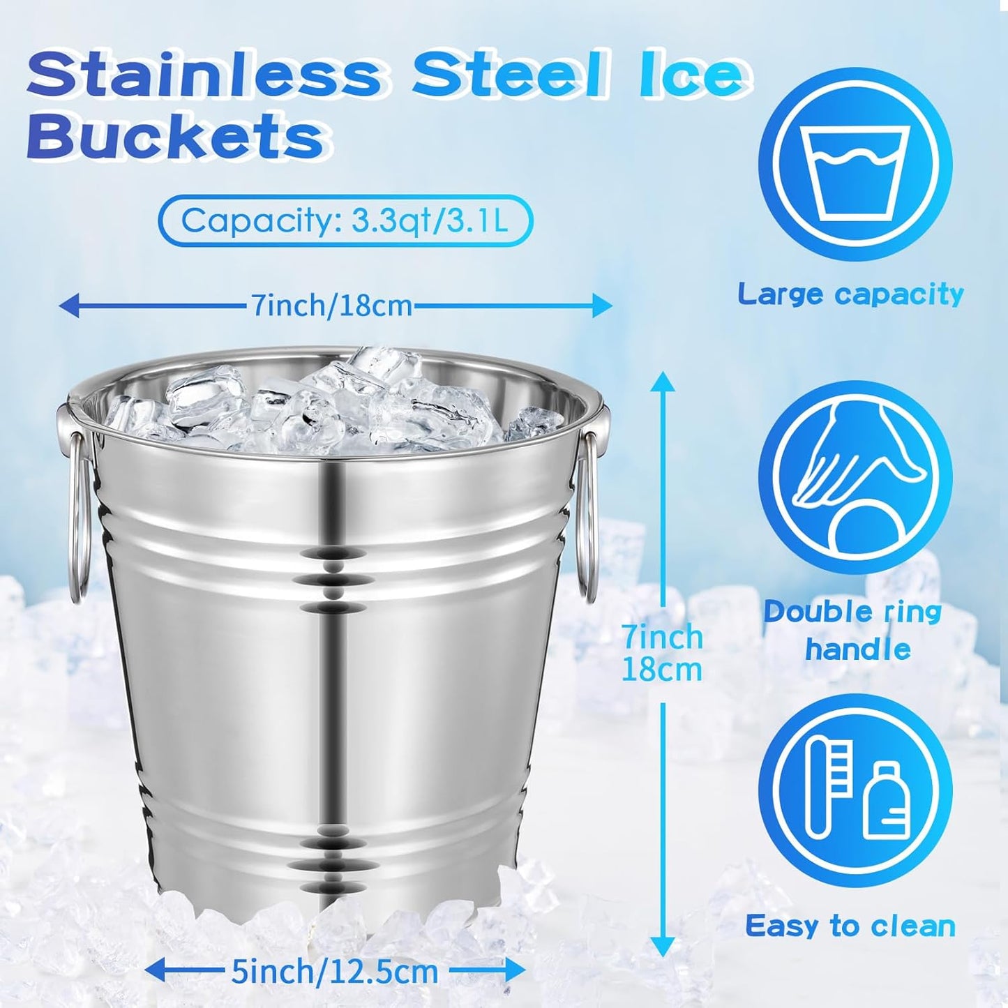 Mumufy 6 Pcs 3.3 Qt / 3 L Champagne Ice Buckets Stainless Steel Ice Bucket with Handles,Drink and Wine Chiller Great for Home Bar Club Party Supplies, Chilling Champagne and Sparkling Wine (Silver)
