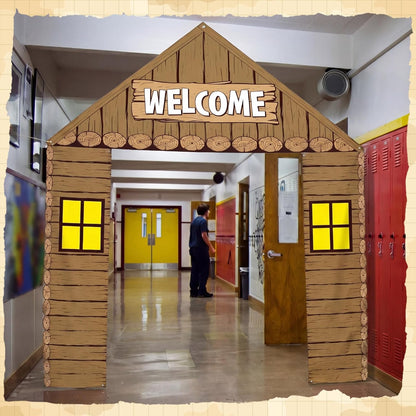 Peryiter 3 Pcs Camping Themed Party Decorations Banner Welcome Porch Sign with 1 Double Sided Tape for Summer Camp Birthday Hawaii Baby Shower Themed Party Activity Decor door (Forest Style)