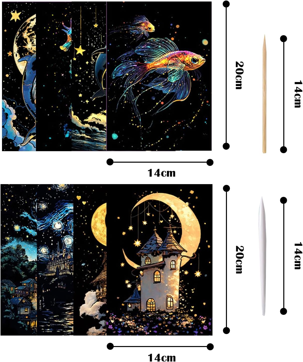 Georgie Porgy Scratch Paper Art Set for Kids Adults Magic Rainbow Scratchboards for DIY Arts and Crafts Kits Christmas Birthday Gift with Scratching Tools Kit (A4-Noctilucent Whale + Sea World)