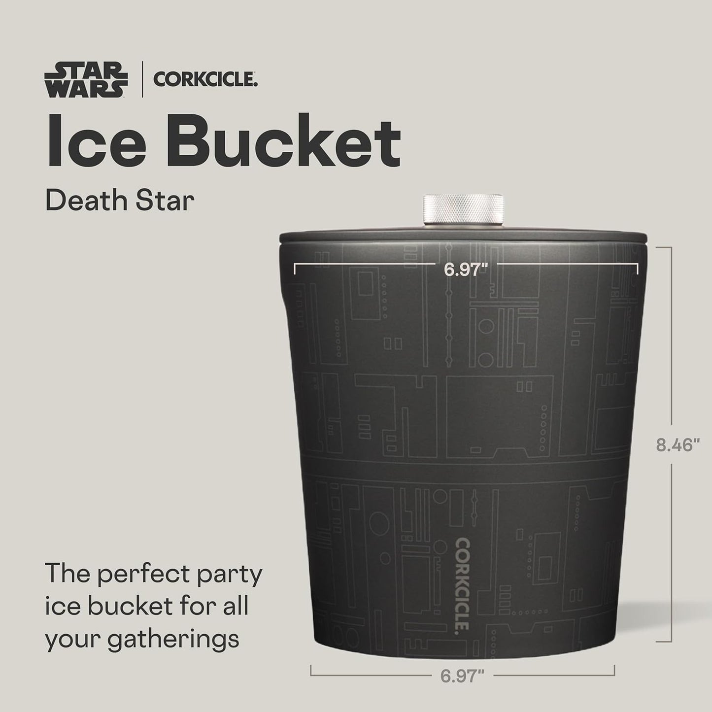 Corkcicle Insulated Ice Bucket with Lid - Stainless Steel - Summer Gift - 100 oz - Ceramic Slate