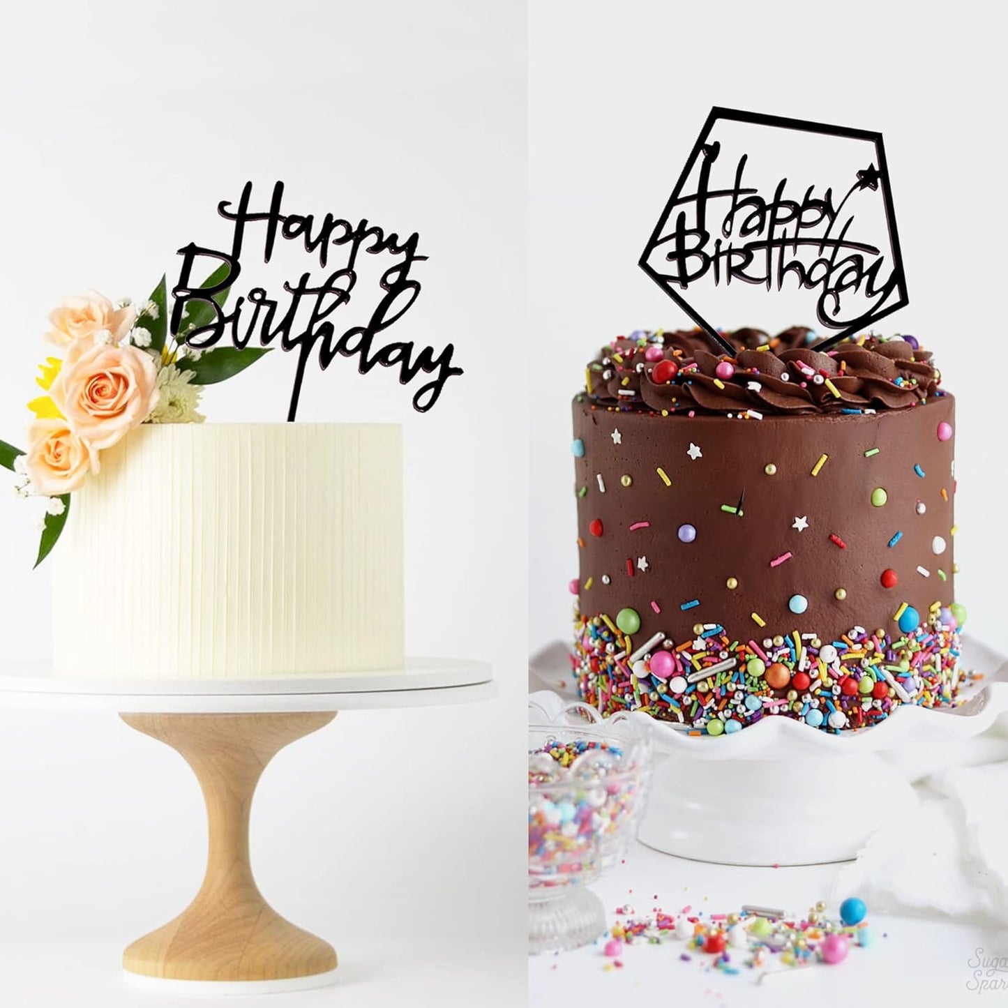 6-Pack Gold Cake Topper Set, Double-Sided Glitter, Acrylic Happy Birthday Cupcake Toppers, Birthday Decorations for Children or Adults.