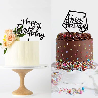 6-Pack Gold Cake Topper Set, Double-Sided Glitter, Acrylic Happy Birthday Cupcake Toppers, Birthday Decorations for Children or Adults.