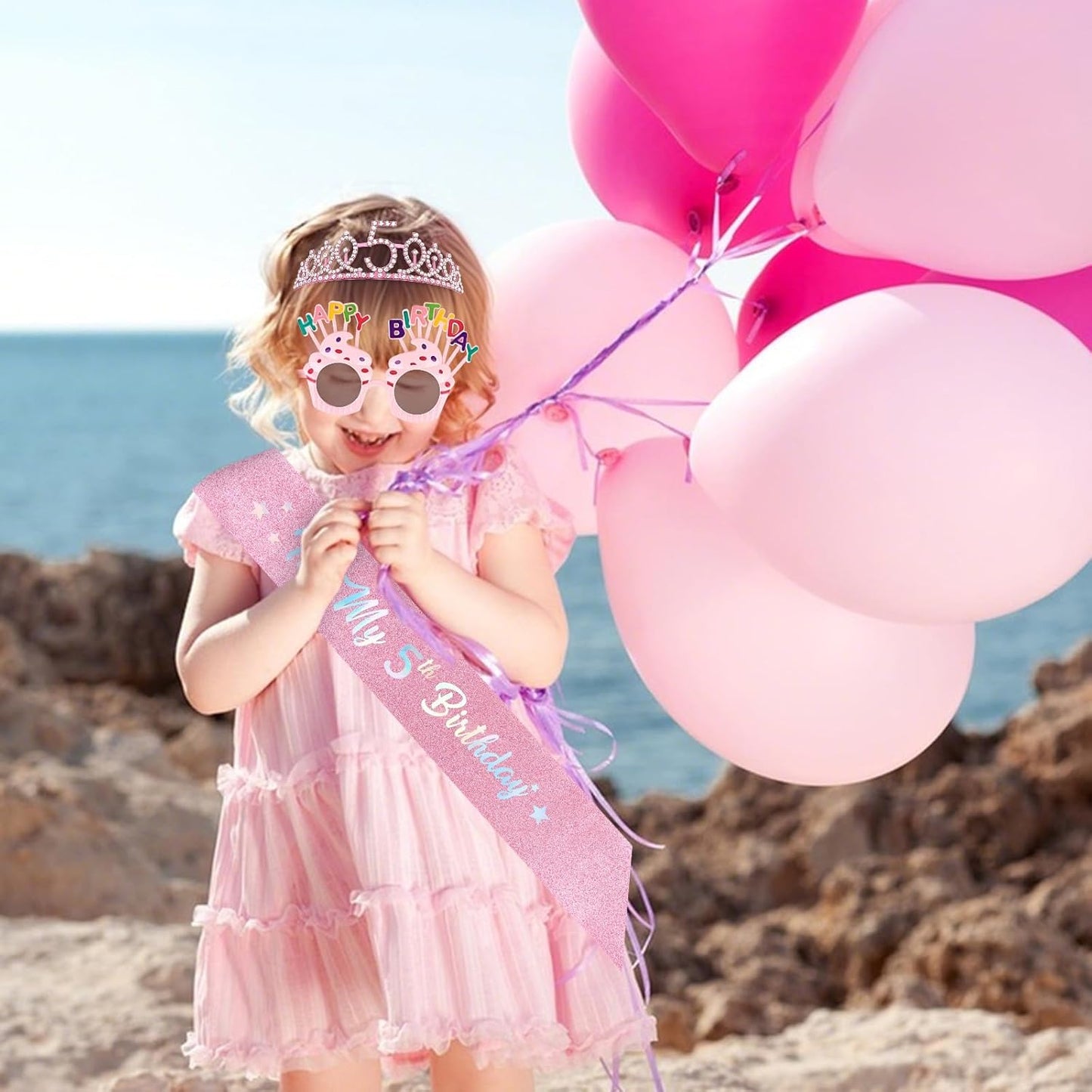 YARIEW 3rd Birthday Decorations, 3rd Glitter Purple Sash and Crown Kit with Happy Birthday Sunglasses, Tiara Princess Crown and Sash Party Outfit Accessory